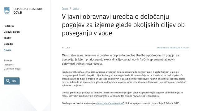 PREDLOG UREDBE O DOLOČANJU POGOJEV ZA IZJEME GLEDE OKOLJSKIH CILJEV OB POSEGANJU V VODE